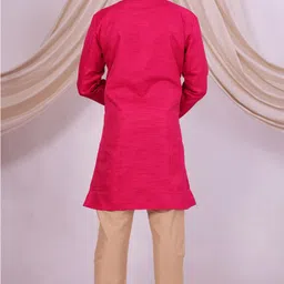 Pooja Ethnic Pooja Ethnic Men's Red Silk Indo Western with Pant PE9053 Solid Sherwani image 2