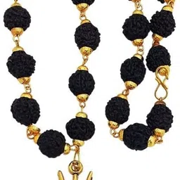 a1 yashvriddhi Most Demanded Shiv Symbol Dotted Locket Pendant With Mala Beads Gold-plated Plated Brass, Wood Necklace image 5