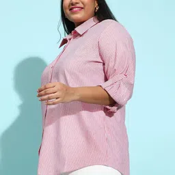 clochoice Women Regular Fit Striped Button Down Collar Casual Shirt image 5