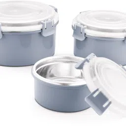 classic essentials Stainless Steel Microwave Safe Leak & Spill Proof Food Storage, Grey 3 Containers Lunch Box-picture-28