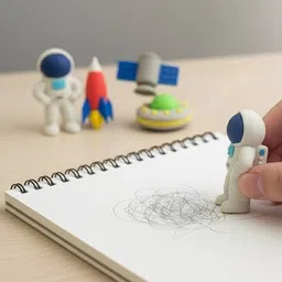 rrcollection Cute Astronaut & Rocket Space Theme Erasers Fun Stationery Set for Kids Non-Toxic Eraser image 2