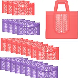 Pack of 24 Smile Foldable Grocery/Shopping Bags For Women | Red & Purple-image-80