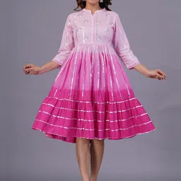 SARAI CREATIONS Dyed Ombre Hand Work Fit & Flare Midi Dress-picture-13