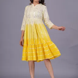 SARAI CREATIONS Hand Work Dyed Ombre Flared Knee Length Dress image 3