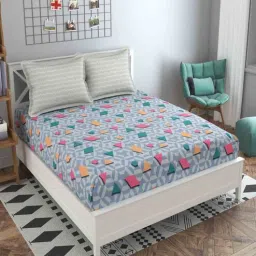 mafatlal Blue Geometric 160TC Microfibre Double Bedsheet with 2 Pillow Covers-picture-13