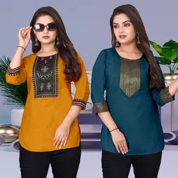 fsr Pack of 2 Women Solid Cotton Rayon A-line Kurta-picture-55