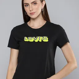 levi's Women Printed Crew Neck Pure Cotton Black T-Shirt-picture-24