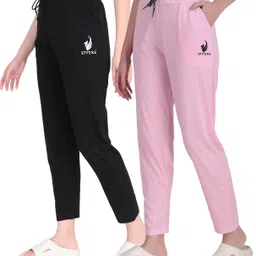 styoxa Pack of 2 Women Solid Black, Pink Track Pants image 1
