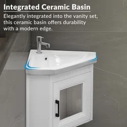 plantex Wall Mount Vanity Cabinet with Washbasin and Mirror/Corner Basin Waste Coupling/Cabinet for Bathroom Organizer - (406, White) Wall Hung Basin image 3