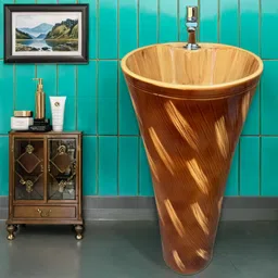 cara mark Pedestal Wash Basin – Ceramic – Marun color – 32 Inch Height – Glossy Finish – pedestal wash basin/pedestal basin for dining hall/ Pedestal Basin image 2