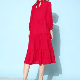 anvi be yourself Women Fit and Flare Red Knee Length Dress image 2