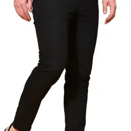 white hand Men Slim Mid Rise Black Jeans image 3