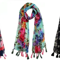 xmsfashion Printed Chiffon Women Multicolor Scarf, Stole, Fancy Scarf-picture-25