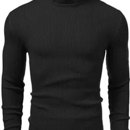 cityoutfits Men Solid High Neck Black Sweater-picture-10