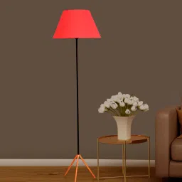 kapoor lampshades Mizuko Maroon Cotton Shade Tripod Floor Lamp With Metal Base image 1