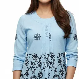 Party Regular Sleeves Embroidered Women Light Blue Top-image-52