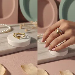 shimmering graceful ring Brass, Sterling Silver, Stone Moonstone Gold, Brass, Sterling Silver Plated Ring Set image 2