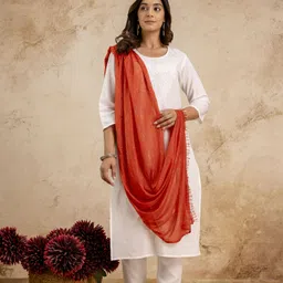 glaucus Lycra Blend Self Design Orange Women Dupatta-picture-26