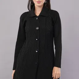 curious fashion Women Self Design Collared Neck Black Sweater-picture-26