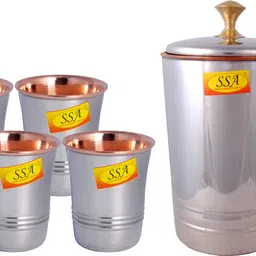 Platinum Luxury Design Steel Copper Jug Glass Set - 5 Pieces Drinkware Set - ( Capacity -1.5 Liter ) Jug Glass Set-image-82
