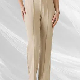 kotty Women Regular Fit Beige Viscose Rayon Trousers-picture-14