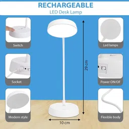trust ware White LED Table Lamp – 3 Brightness Modes, Touch Control, Rechargeable Study Lamp image 5