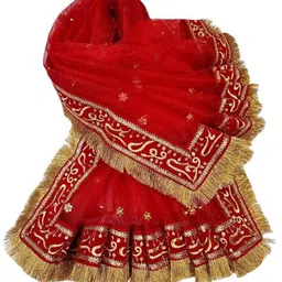 mkail Net Embroidered Red Women Dupatta image 2