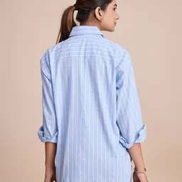house of mira Women Oversized Fit Striped Casual Shirt image 2