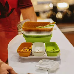 dhinchak 12 piece bowls with 12 spoon set for halwa poori kanjak navratri distribution Rice Plates-picture-24