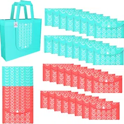 heart home Pack of 48 Smile Foldable Grocery/Shopping Bags For Women | Blue & Red-picture-28