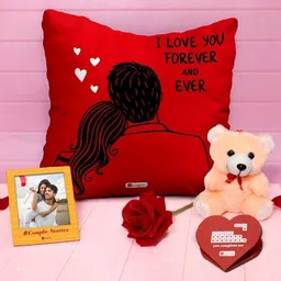 indigifts Cushion, Artificial Flower, Greeting Card, Soft Toy, Photoframe Gift Set image 1