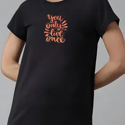 szn Women Printed Round Neck Polyester Black T-Shirt image 2