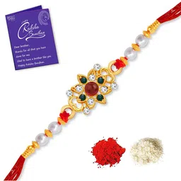 Sukkhi Rakhi Men Red & White Gold Plated Beaded Rakhi image 4