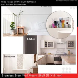 wallcare Bathroom shelf in wall / steel rack / home decore accessories 18x5 INCH Stainless Steel Wall Shelf image 2