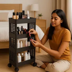 surety for safety Cutlery Kitchen Rack Stackable Clothes Storage Trolley With 4 Wheels Plastic image 1