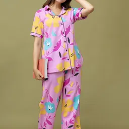 trinabh Women Shirt & Pyjama set Multicolor, Purple Printed image 3