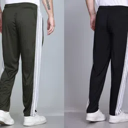 hvbk Pack of 2 Men Striped Black, Dark Green Track Pants image 2