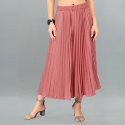 Women Solid Pleated Blue Skirt-image-15