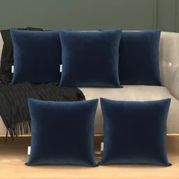 my armor Microfibre Cushion Pack of 5 Solid Square Cushions for Sofa, Car & Decor (12" X 12") with Navy Blue Velvet Cover image 1