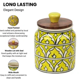 vareesha Yellow Jodhpuri Hand Painted Ceramic Jar with Wooden Lid Set of 2 image 3