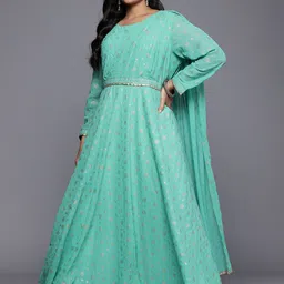 a plus by ahalyaa Women Ethnic Dress Blue Maxi/Full Length Dress-picture-22