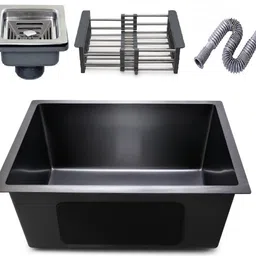 messina 24 X 18 X 10 HANDMADE KITCHEN SINK SOUND PROOF SINGLE BOWL MATT FINISH SINGLE BOWL HANDMADE KITCHEN SINK SOUND PROOF BLACK FINISH 24" X 18" X 10" Vessel Sink-picture-14
