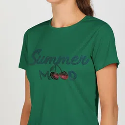 shashvi Women Printed Round Neck Polyester Green T-Shirt image 4