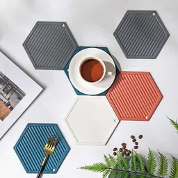 pepplo Pvc Coaster C-D Triangle-Red_4,Pack of 4 Silicone Trivet image 2