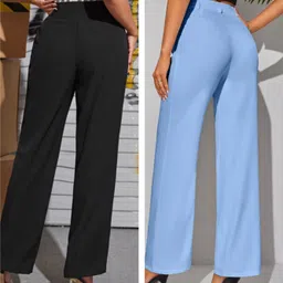 green-shade Pack of 2 Women Regular Fit Multicolor Lycra Blend Trousers image 2