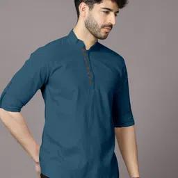 vtexx Men Solid Cotton Blend Straight Kurta image 3