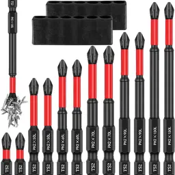 serplex TS2 Screwdriver Bits Set 12 Piece S2 Steel Hex Shank TS2 Screwdriver Bit Set 12pcs Heavy Duty S2 Alloy Steel Hex Shank with Holder Screwdriver Bit Set image 1