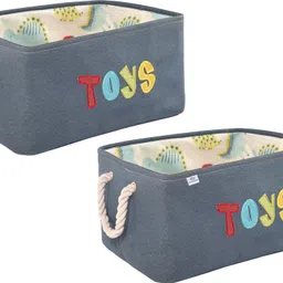 heart home Cotton, Jute Pack of 2 Storage Basket with Handle | GM-23-NBLU | Toys Print - Navy Blue Storage Basket-picture-39