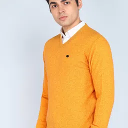 peter england Men Solid Yellow Sweater image 3