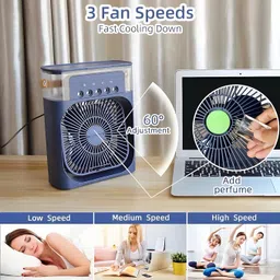 sufi Portable Mini Air Cooler & Humidifier – USB Desk Fan with 3 Speeds, 5 Spray Modes, 7 LED Night Light, Personal Room & Office AC USB Air Cooler, USB Fan image 4
